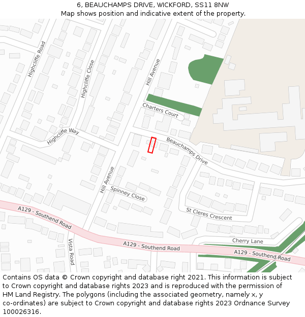 6, BEAUCHAMPS DRIVE, WICKFORD, SS11 8NW: Location map and indicative extent of plot