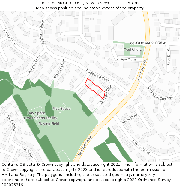 6, BEAUMONT CLOSE, NEWTON AYCLIFFE, DL5 4RR: Location map and indicative extent of plot