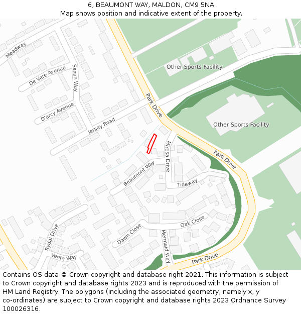 6, BEAUMONT WAY, MALDON, CM9 5NA: Location map and indicative extent of plot