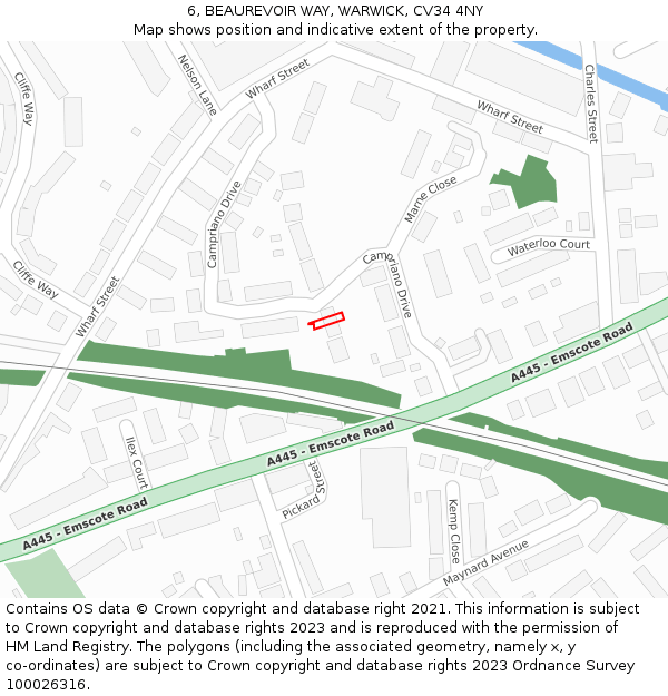 6, BEAUREVOIR WAY, WARWICK, CV34 4NY: Location map and indicative extent of plot