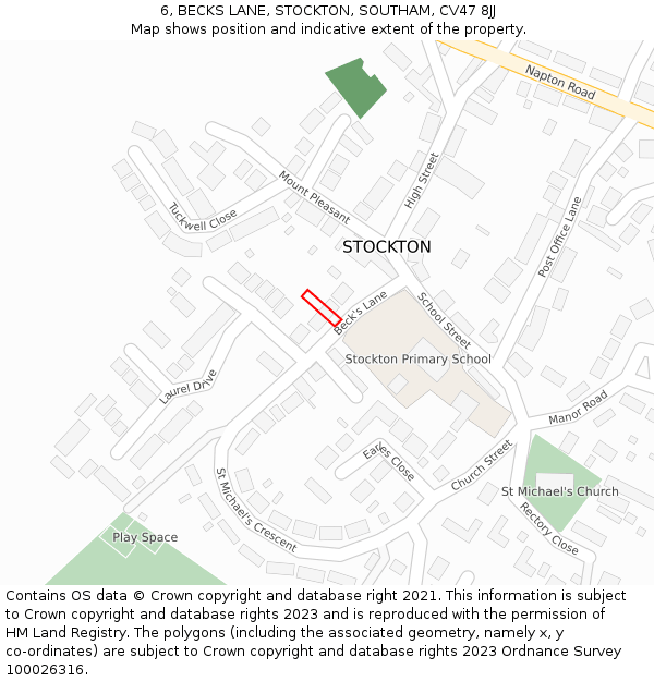 6, BECKS LANE, STOCKTON, SOUTHAM, CV47 8JJ: Location map and indicative extent of plot