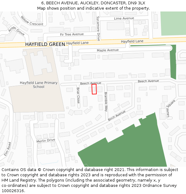 6, BEECH AVENUE, AUCKLEY, DONCASTER, DN9 3LX: Location map and indicative extent of plot