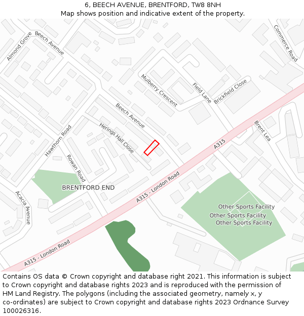 6, BEECH AVENUE, BRENTFORD, TW8 8NH: Location map and indicative extent of plot