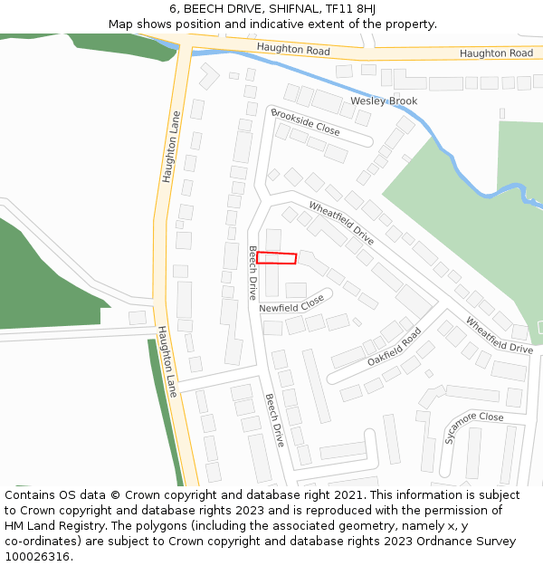 6, BEECH DRIVE, SHIFNAL, TF11 8HJ: Location map and indicative extent of plot