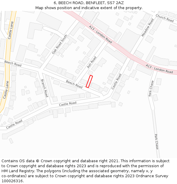 6, BEECH ROAD, BENFLEET, SS7 2AZ: Location map and indicative extent of plot