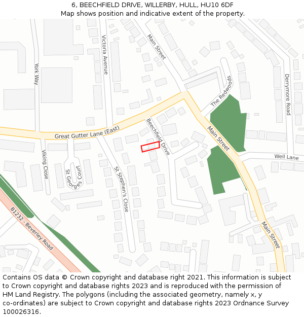 6, BEECHFIELD DRIVE, WILLERBY, HULL, HU10 6DF: Location map and indicative extent of plot