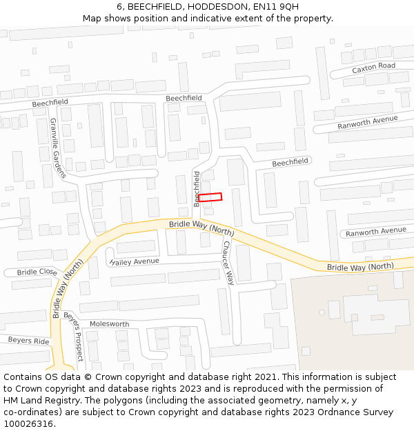 6, BEECHFIELD, HODDESDON, EN11 9QH: Location map and indicative extent of plot