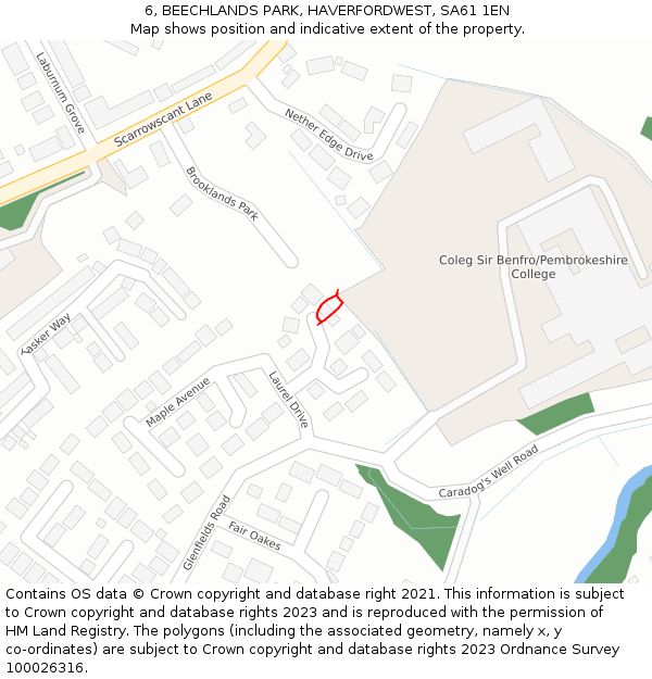 6, BEECHLANDS PARK, HAVERFORDWEST, SA61 1EN: Location map and indicative extent of plot