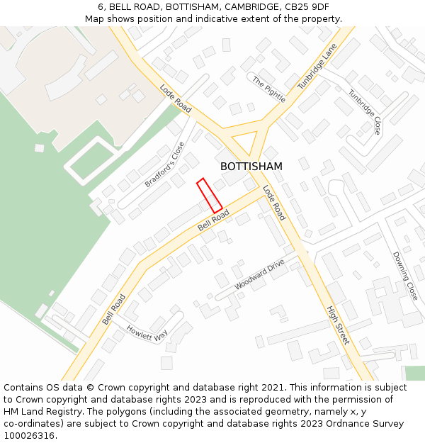 6, BELL ROAD, BOTTISHAM, CAMBRIDGE, CB25 9DF: Location map and indicative extent of plot