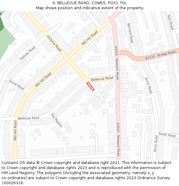 6, BELLEVUE ROAD, COWES, PO31 7HL: Location map and indicative extent of plot