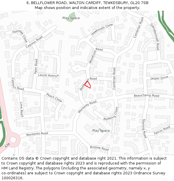 6, BELLFLOWER ROAD, WALTON CARDIFF, TEWKESBURY, GL20 7SB: Location map and indicative extent of plot