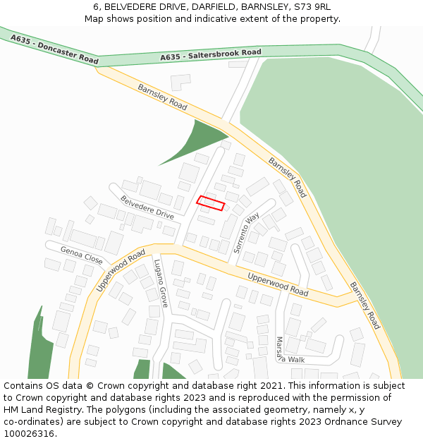 6, BELVEDERE DRIVE, DARFIELD, BARNSLEY, S73 9RL: Location map and indicative extent of plot