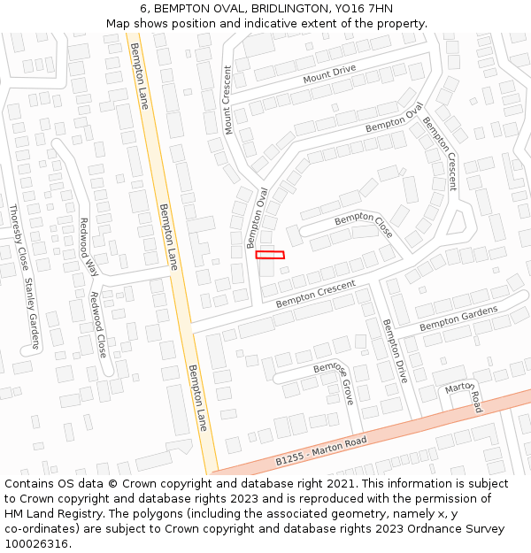 6, BEMPTON OVAL, BRIDLINGTON, YO16 7HN: Location map and indicative extent of plot