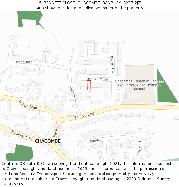 6, BENNETT CLOSE, CHACOMBE, BANBURY, OX17 2JZ: Location map and indicative extent of plot