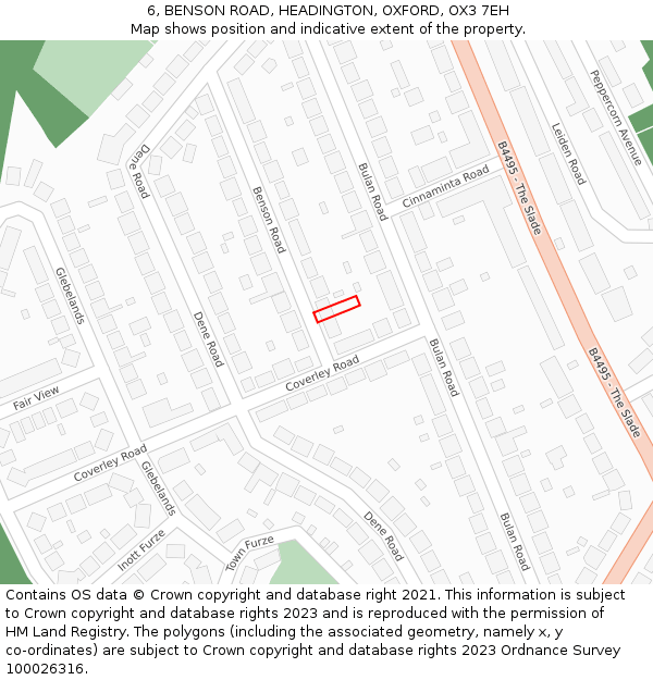 6, BENSON ROAD, HEADINGTON, OXFORD, OX3 7EH: Location map and indicative extent of plot