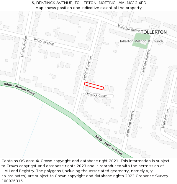 6, BENTINCK AVENUE, TOLLERTON, NOTTINGHAM, NG12 4ED: Location map and indicative extent of plot