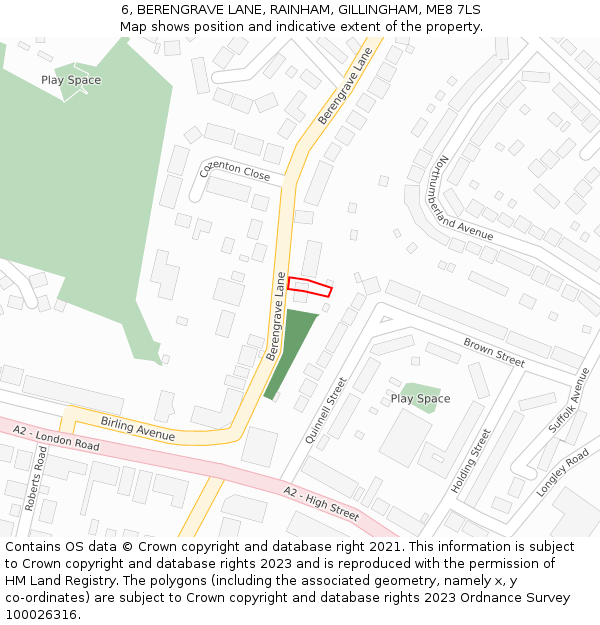 6, BERENGRAVE LANE, RAINHAM, GILLINGHAM, ME8 7LS: Location map and indicative extent of plot