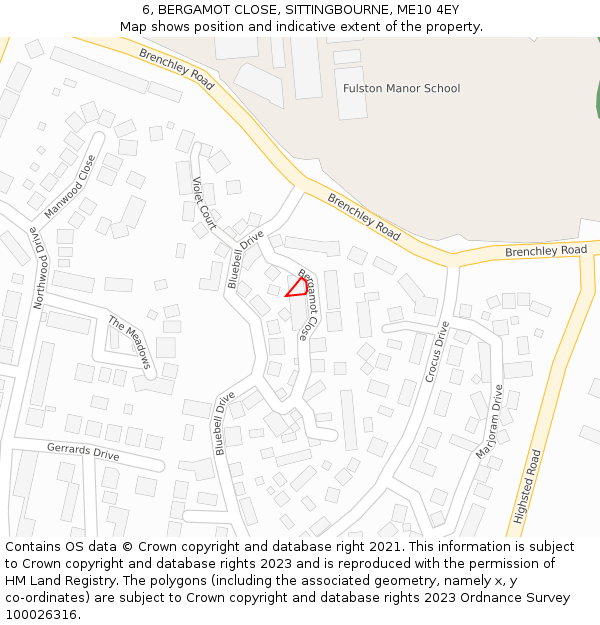 6, BERGAMOT CLOSE, SITTINGBOURNE, ME10 4EY: Location map and indicative extent of plot