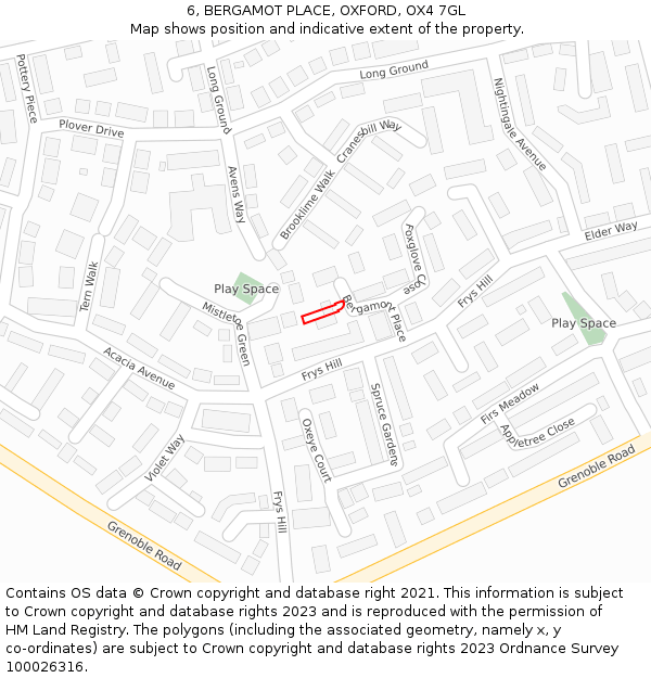 6, BERGAMOT PLACE, OXFORD, OX4 7GL: Location map and indicative extent of plot