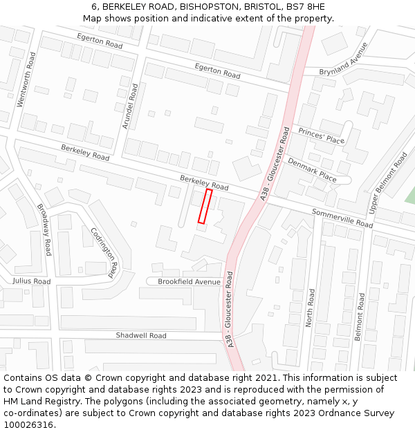6, BERKELEY ROAD, BISHOPSTON, BRISTOL, BS7 8HE: Location map and indicative extent of plot