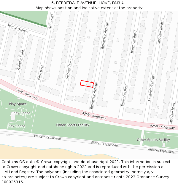 6, BERRIEDALE AVENUE, HOVE, BN3 4JH: Location map and indicative extent of plot