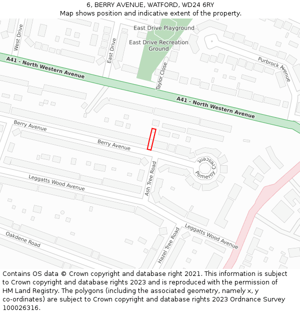 6, BERRY AVENUE, WATFORD, WD24 6RY: Location map and indicative extent of plot