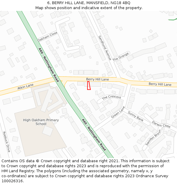 6, BERRY HILL LANE, MANSFIELD, NG18 4BQ: Location map and indicative extent of plot