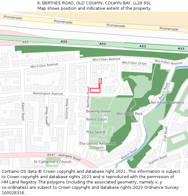 6, BERTHES ROAD, OLD COLWYN, COLWYN BAY, LL29 9SL: Location map and indicative extent of plot