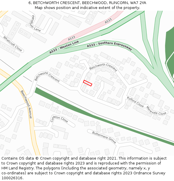 6, BETCHWORTH CRESCENT, BEECHWOOD, RUNCORN, WA7 2YA: Location map and indicative extent of plot