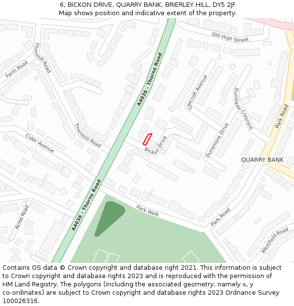 6, BICKON DRIVE, QUARRY BANK, BRIERLEY HILL, DY5 2JF: Location map and indicative extent of plot