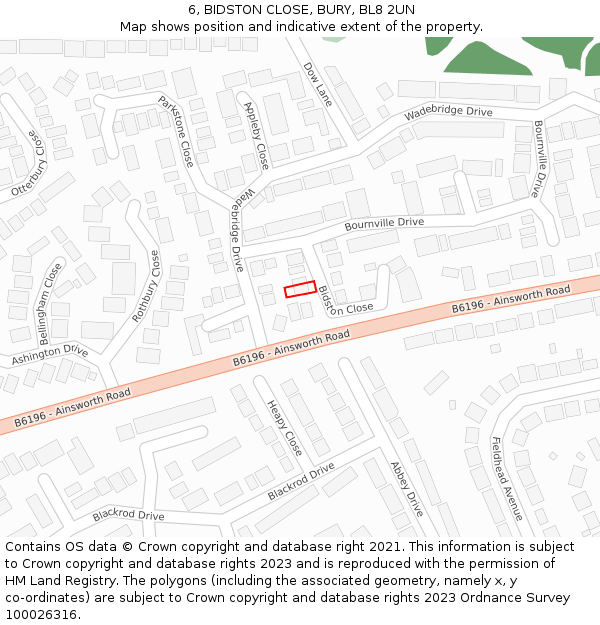 6, BIDSTON CLOSE, BURY, BL8 2UN: Location map and indicative extent of plot