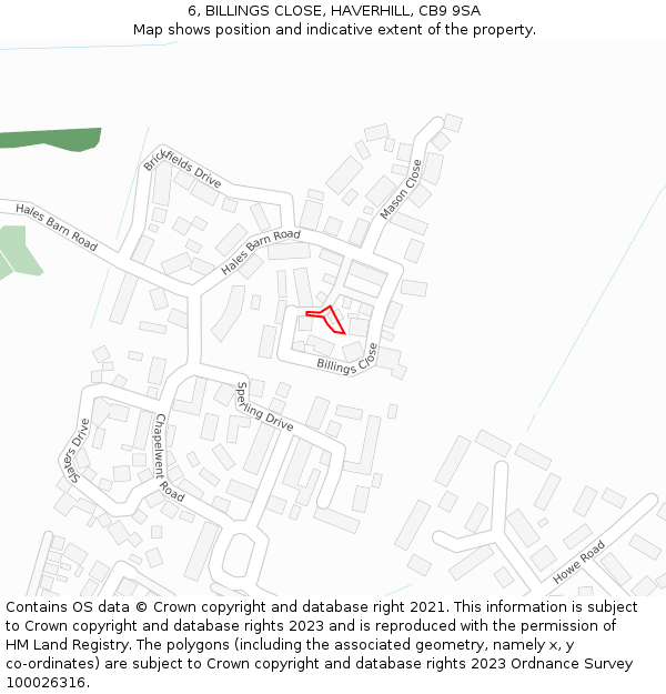 6, BILLINGS CLOSE, HAVERHILL, CB9 9SA: Location map and indicative extent of plot