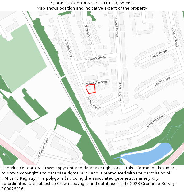 6, BINSTED GARDENS, SHEFFIELD, S5 8NU: Location map and indicative extent of plot