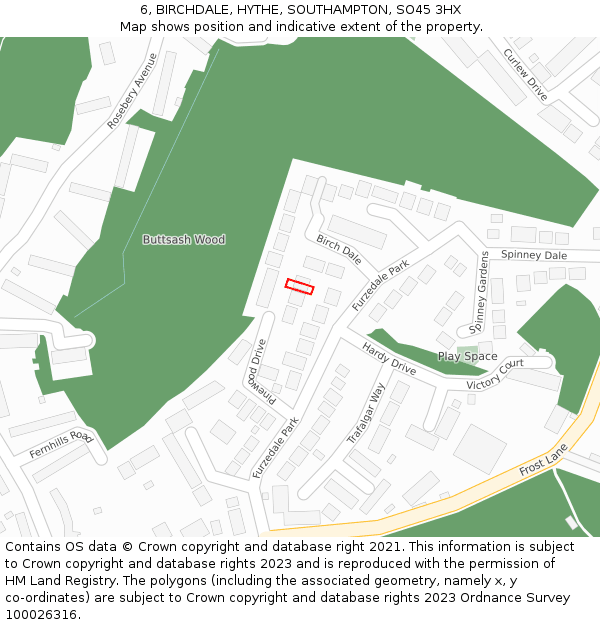 6, BIRCHDALE, HYTHE, SOUTHAMPTON, SO45 3HX: Location map and indicative extent of plot