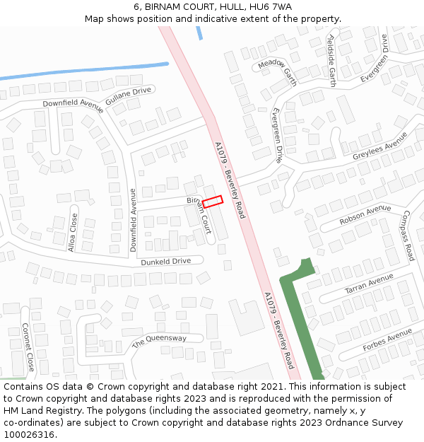 6, BIRNAM COURT, HULL, HU6 7WA: Location map and indicative extent of plot