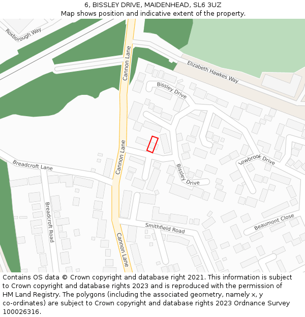 6, BISSLEY DRIVE, MAIDENHEAD, SL6 3UZ: Location map and indicative extent of plot