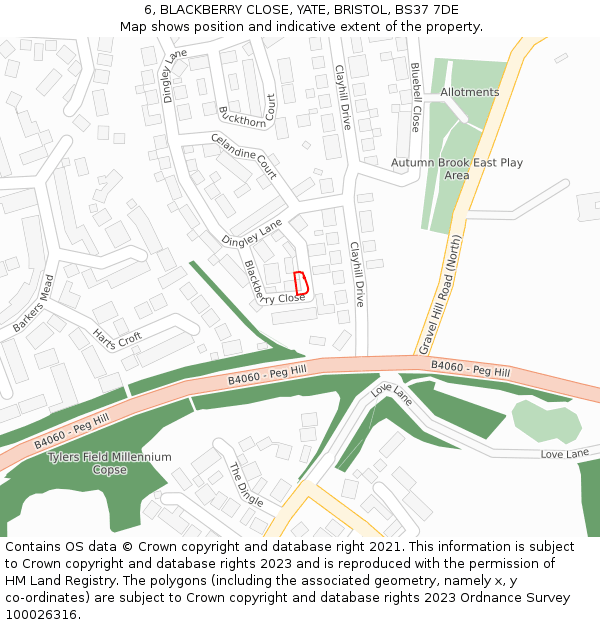6, BLACKBERRY CLOSE, YATE, BRISTOL, BS37 7DE: Location map and indicative extent of plot