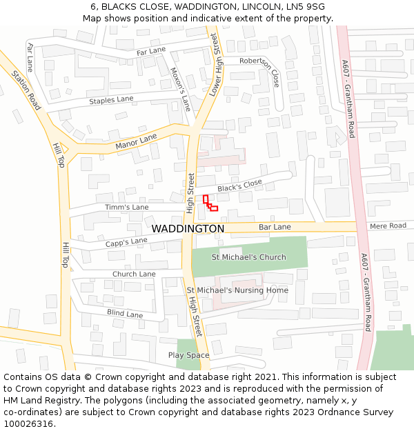 6, BLACKS CLOSE, WADDINGTON, LINCOLN, LN5 9SG: Location map and indicative extent of plot