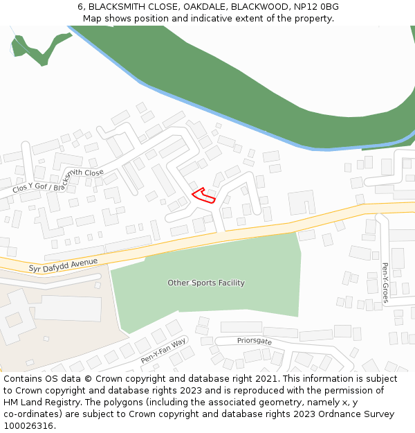 6, BLACKSMITH CLOSE, OAKDALE, BLACKWOOD, NP12 0BG: Location map and indicative extent of plot