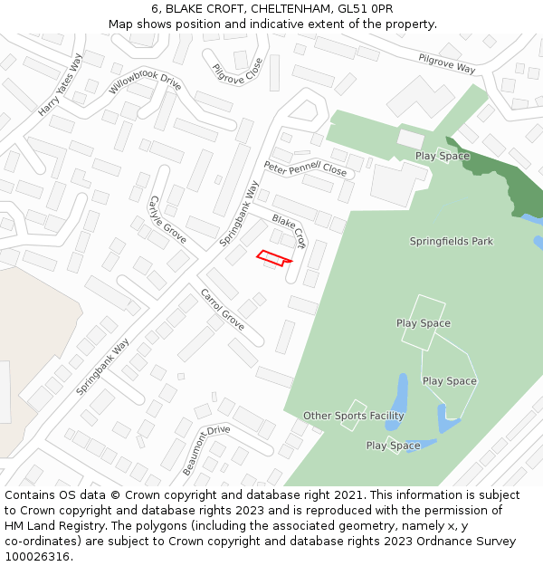 6, BLAKE CROFT, CHELTENHAM, GL51 0PR: Location map and indicative extent of plot