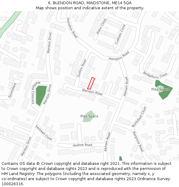 6, BLENDON ROAD, MAIDSTONE, ME14 5QA: Location map and indicative extent of plot