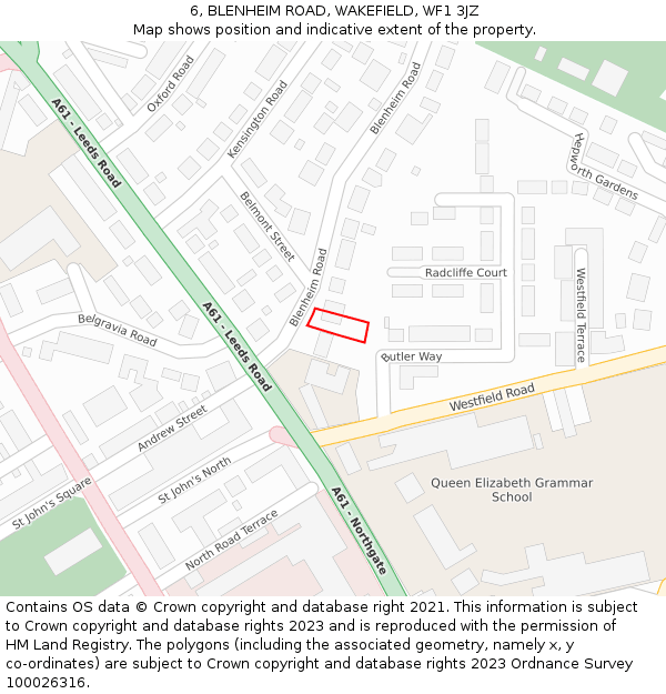 6, BLENHEIM ROAD, WAKEFIELD, WF1 3JZ: Location map and indicative extent of plot