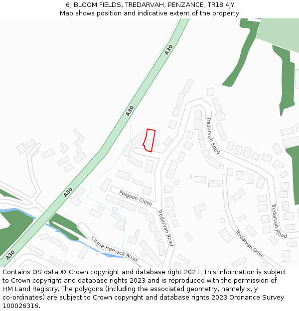 6, BLOOM FIELDS, TREDARVAH, PENZANCE, TR18 4JY: Location map and indicative extent of plot
