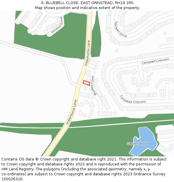 6, BLUEBELL CLOSE, EAST GRINSTEAD, RH19 1RS: Location map and indicative extent of plot