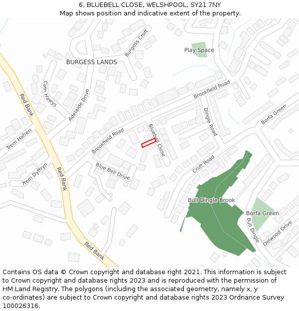 6, BLUEBELL CLOSE, WELSHPOOL, SY21 7NY: Location map and indicative extent of plot