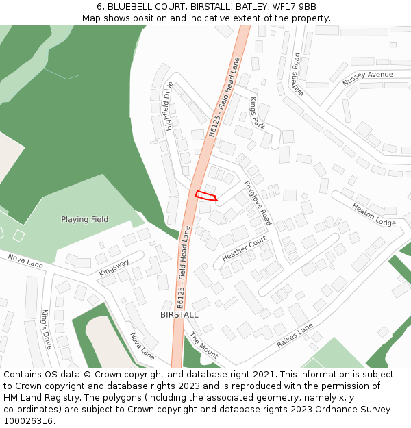 6, BLUEBELL COURT, BIRSTALL, BATLEY, WF17 9BB: Location map and indicative extent of plot