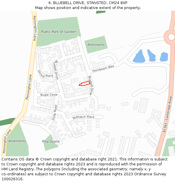 6, BLUEBELL DRIVE, STANSTED, CM24 8XP: Location map and indicative extent of plot