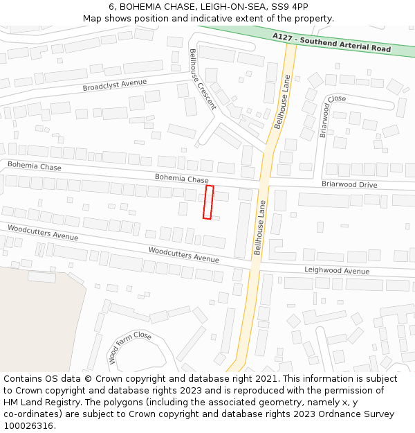 6, BOHEMIA CHASE, LEIGH-ON-SEA, SS9 4PP: Location map and indicative extent of plot