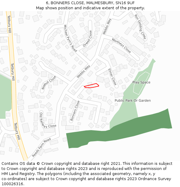 6, BONNERS CLOSE, MALMESBURY, SN16 9UF: Location map and indicative extent of plot