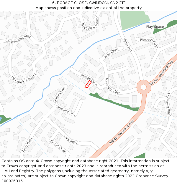 6, BORAGE CLOSE, SWINDON, SN2 2TF: Location map and indicative extent of plot